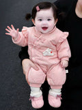 Winter baby romper fleece-lined bodysuit crawling suit cute super adorable bunny girl romper thickened warm onesie