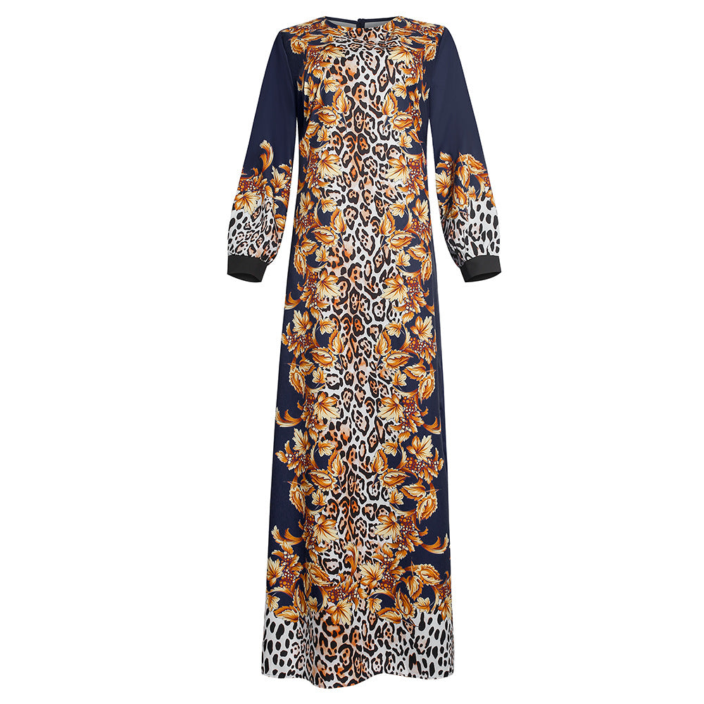 Robe african plus size women's stylish tiger head pattern street facing pullover printingdressflap pocket pants