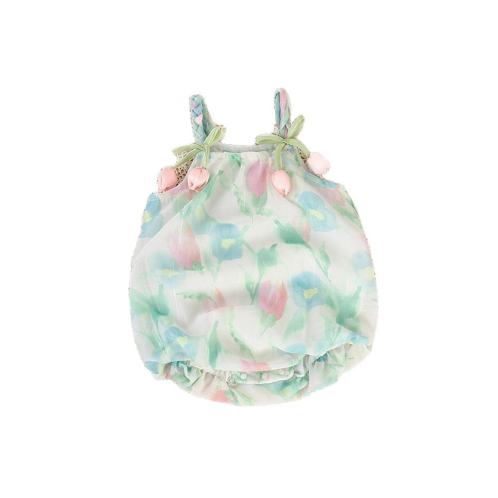 Summernew arrival baby clothes floral small suspender baby girl flower bud princess bag butt jumpsuit summer clothing export batch