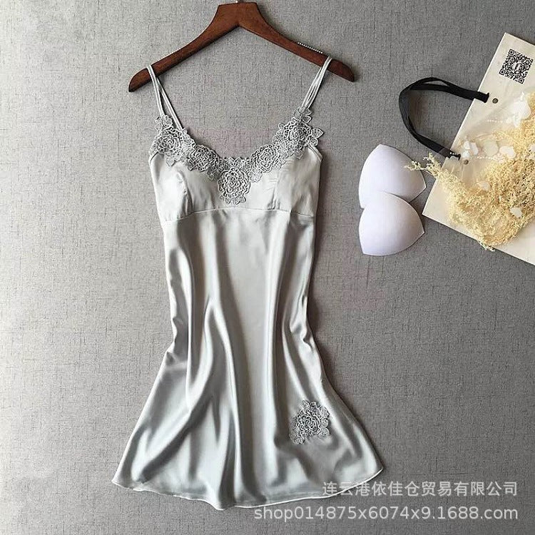 New european and american style faux silk black loungewear two-piece set - fashionable and comfortable lace trim pajama set
