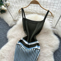 European and american high-end striped knit cami dress - women's summer slimming, figure-flattering, unique, stunning maxi dress