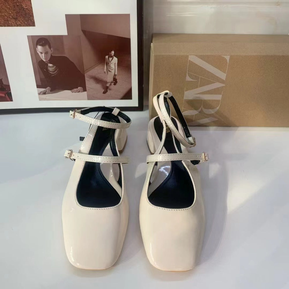 Za spring new 2024 fashion square toe mary jane single strap buckle back strap open heel chunky heel sandals for women