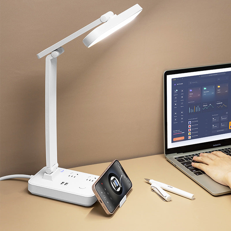 Multifunctional reading desk lamp with socket - study-specific, plug-in, eye protection, desk lamp for students, dorm room, bedside lamp with usb power strip
