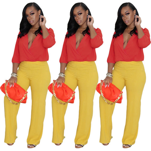 Y5209 , , Autumn Europe and America, Fashion Casual Sexy Loose Candy Color Two-piece Set