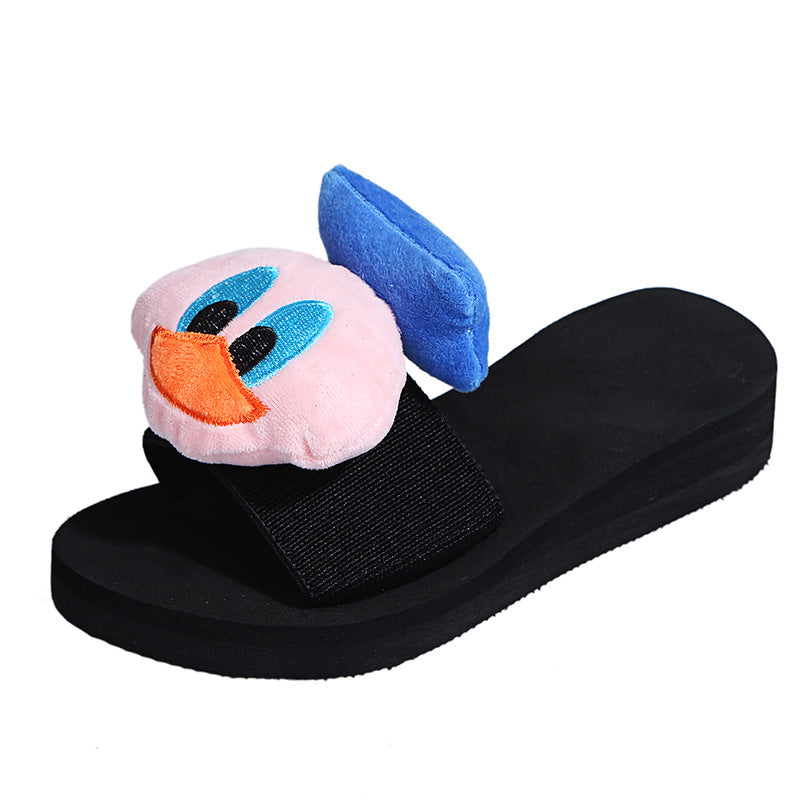 Plus size women's slippers for export, spring/summer 2024 new collection: elephant-themed chunky platform wedge slides, cartoon casual flip-flops