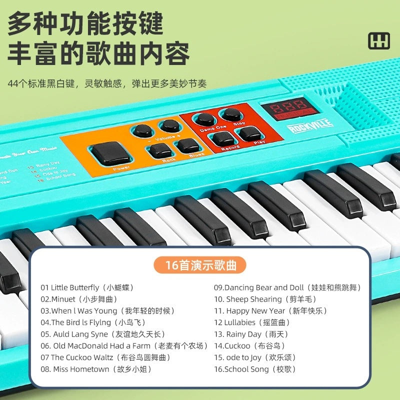 Kids' 44-key electronic keyboard - beginner piano, rechargeable with microphone, multifunctional musical toy for boys and girls