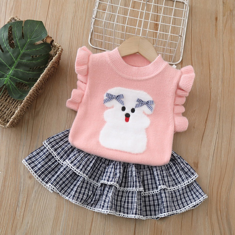 autumnew arrivalgirlscute vest suit skirtgirlssweatervest
