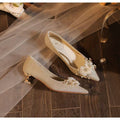2025 new floral wedding shoes for women, pointed-toe stiletto heel, low-cut bridal shoes