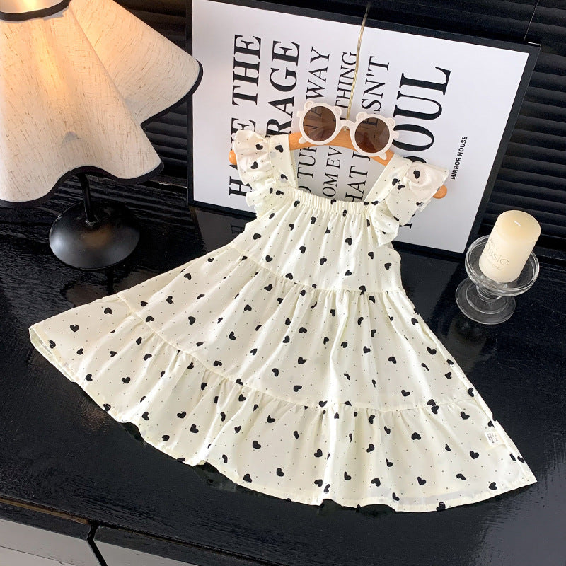 [family wear] children's cotton silk suspender dress sleeveless cake skirt summer thin flying sleeve western style floral skirt