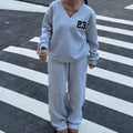 fashion cross-border women's suit v neck printing loosesweatshirt wide leg sweatpants two-piece set
