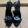 Za's 2025 spring new arrivals: burgundy and black women's patent leather peep-toe pumps with buckled ankle strap and stiletto heel