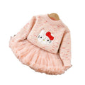 Girls' sweater cute cartoon cat fleece-lined thickened princess dress two-piece set puffy skirt autumn and winter new arrival outfit