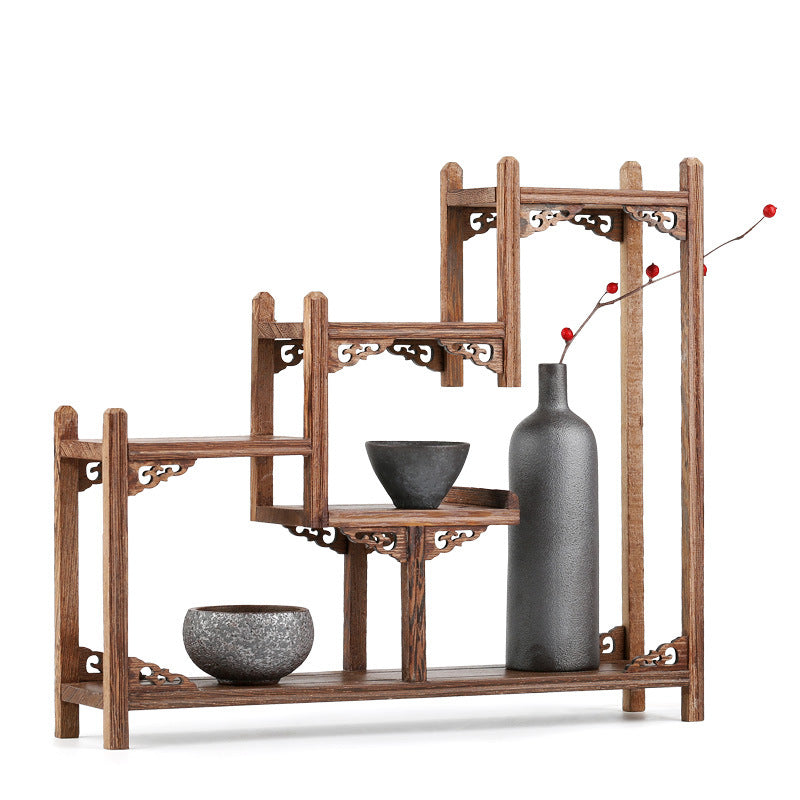 Solid wood teacup rack Chinese Bogu rack storage box table rack Pu'er teapot stove tea set accessories