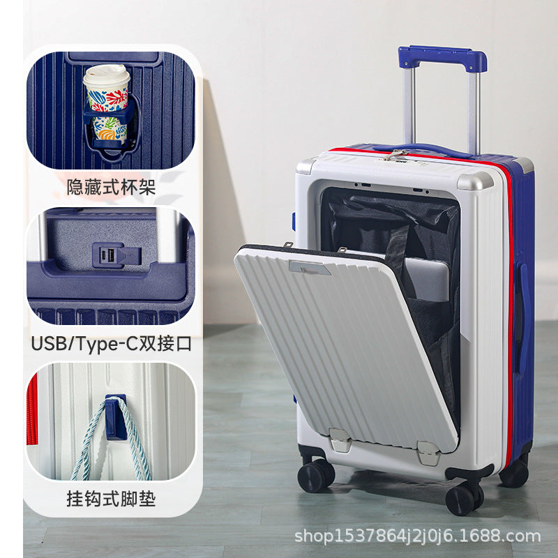 New suitcase multi-functional aluminum frame front opening suitcase trolley case smart travel bag colorful parent-child