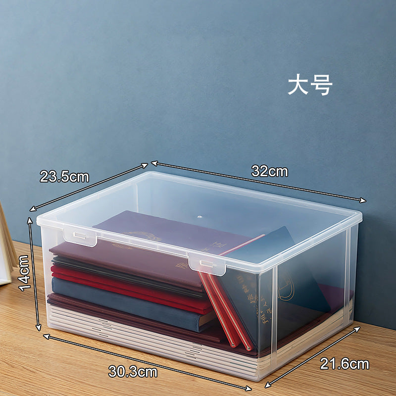 Desktop file storage box, transparent cover, can be stacked with honorary certificates, certificate storage box, desk good goods storage