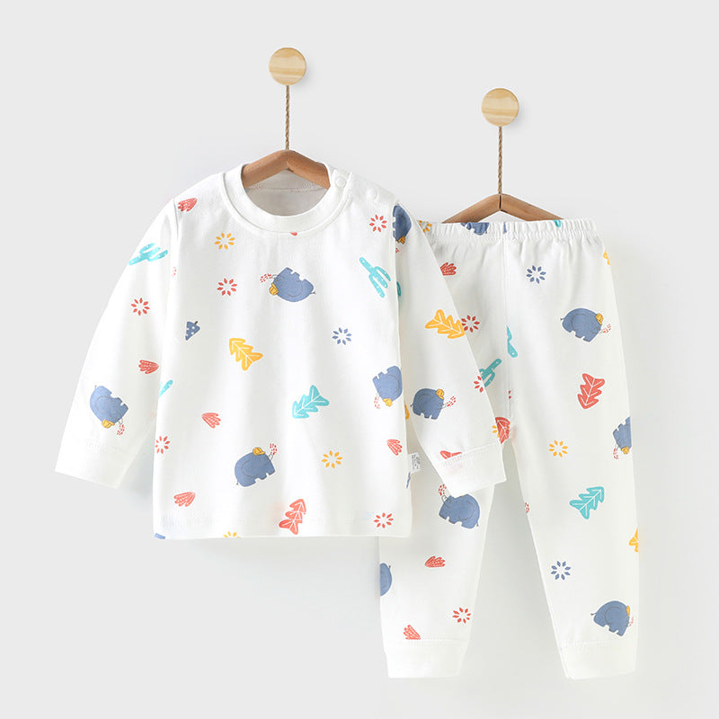 Wholesale autumn/winter baby thermal underwear sets for boys and girls, pure cotton newborn infant home wear - dropshipping available