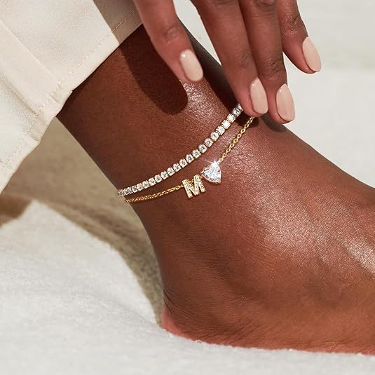 European and american cross-border hot-selling new product - chain & copper heart initial gold anklet, women's beach foot jewelry