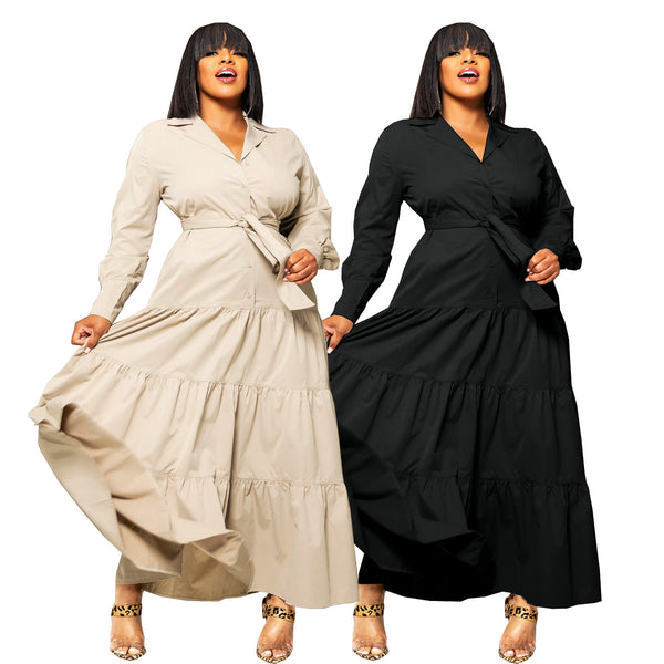 TW791 Cross-border  Middle East Fashion Autumn Dress Women's Long Shirt Belt Dress Versatile Elegant