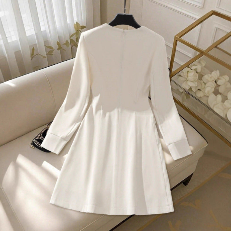 European and american style cross-border bowknot decorated round neck dress - women's elegant mid-length dress with a chanel-inspired aesthetic