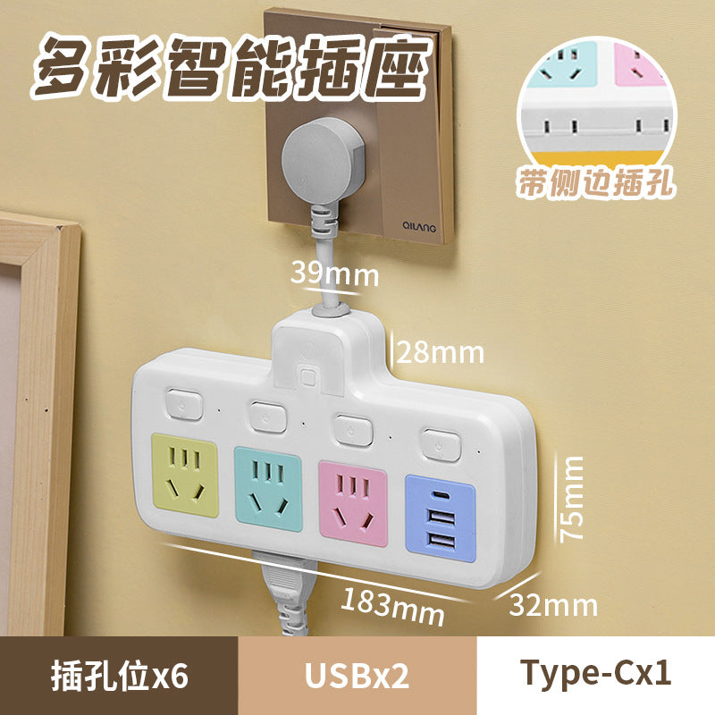 Colorful socket converter multi-function plug conversion for home with usb one to three multi-hole plug-in board