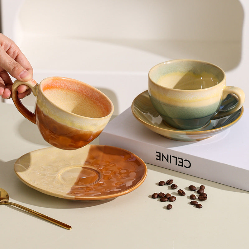 Afternoon tea office ceramic mug stylish kiln-turned retro style embossed milk coffee cup tea cup water cup