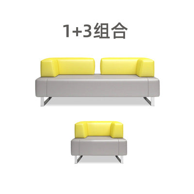 Casual office sofa coffee table combination, reception room, rest area, genuine leather sofa, three-slot sofa combination