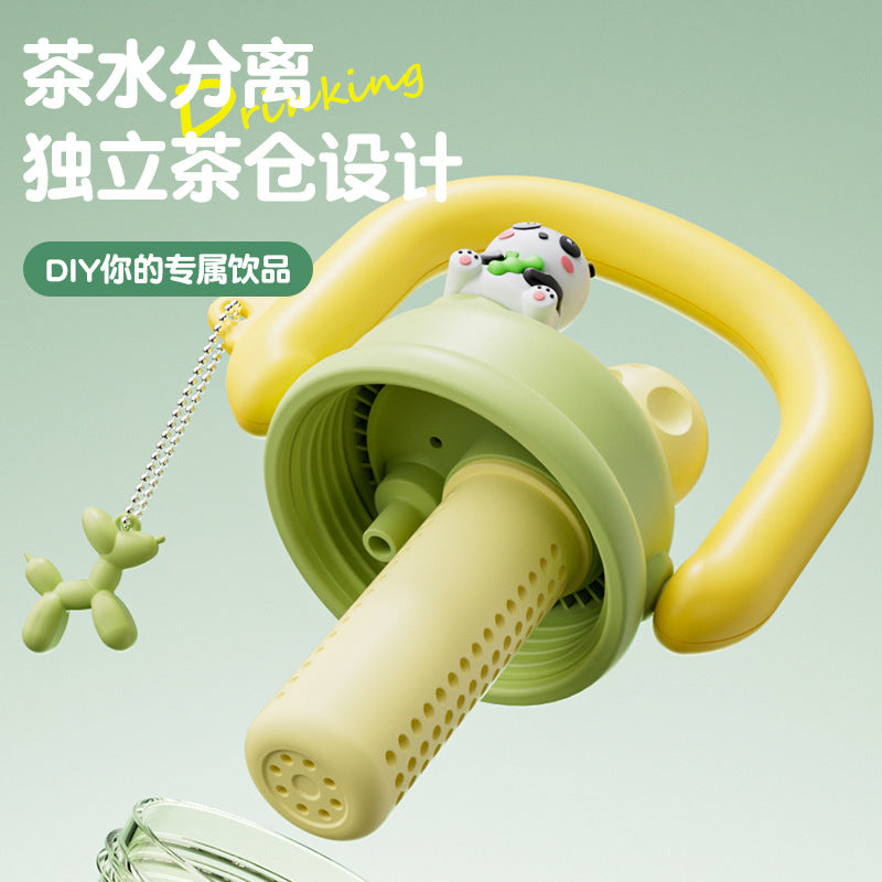 Cartoon kids water cup double drink carrying kettle large capacity high appearance portable big belly straw cup high temperature resistant plastic cup