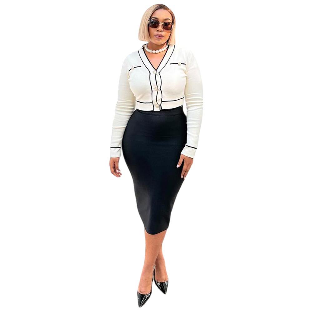 European and american style women's knit cardigan -  cross-border fashion trend single-breasted long sleeve v-neck cardigan jacket