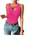 european and american women's clothing  new slim-fit sexy knitted solid color cutout tank top t-shirt - versatile and chic top