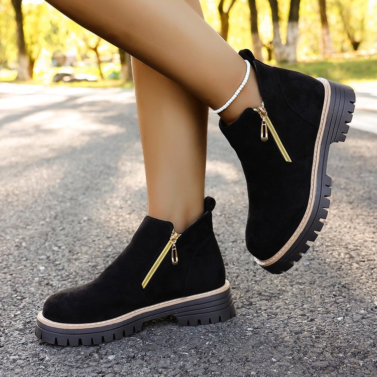 cross-border round toe side zipper martin boots ankle boots chunky heel new autumn/winter plus size women's ankle boots for export
