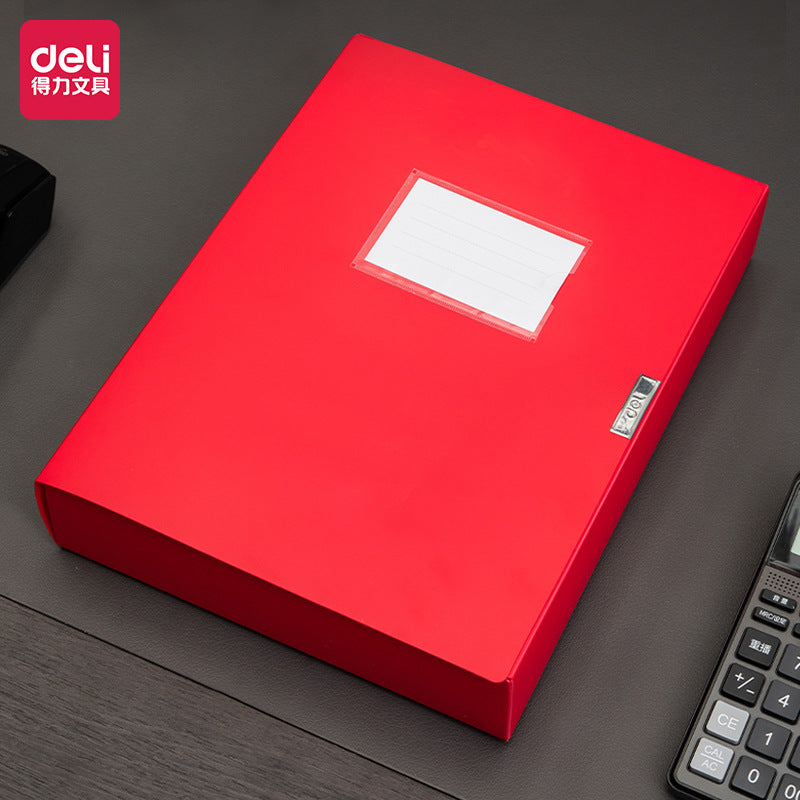 Deli 63204 Red Party Building File Box A4 Plastic File Box 55mm Office Storage Box Data Box Wholesale