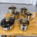 Wholesale cross-border stainless steel pot set thickened double bottom milk pot frying pan soup pot fifteen-piece set foreign trade gift