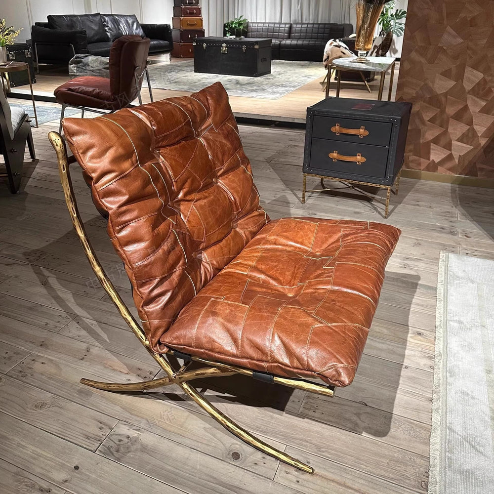 Vintage-style living room leisure chair, hand-hammered wrought iron single armchair, designer high-end retro single sofa chair