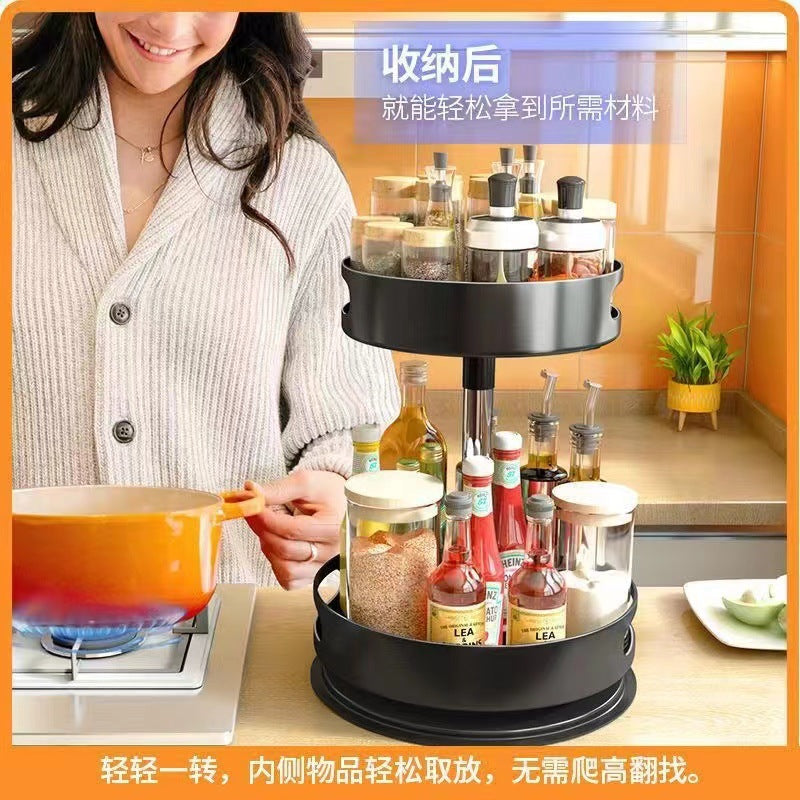 Kitchen spice rack - multifunctional countertop organizer for bottles, jars, and condiments - rotating storage shelf