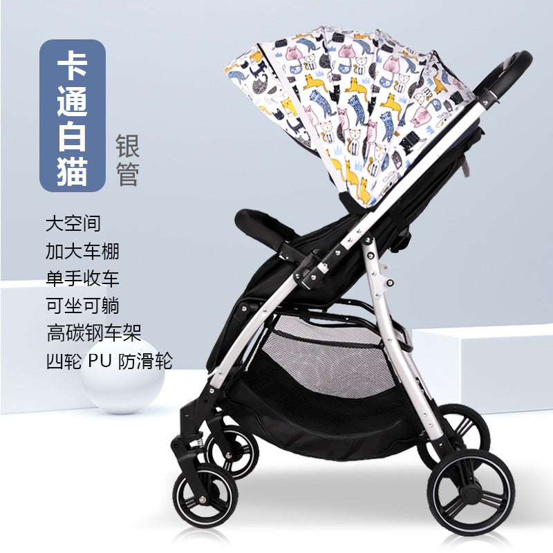 Baby stroller - convertible reclining, lightweight, foldable, portable, 2-way push