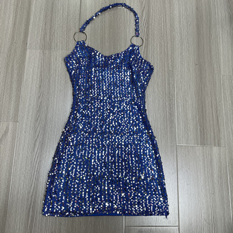 Export supply haltersexy waist sequin short skirt performance nightclub suspender ultra-short dress