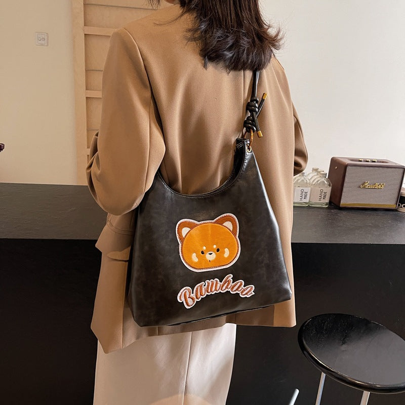 New fashionable and cute 2025 bear shoulder bag women's Donnie Mori casual tote bag large-capacity messenger bag