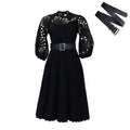 Amazon foreign trade women's clothing  new lace crochet sexy hollow-out pleated patchwork cross-border fashion dress