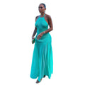 European and american cross-border women's fashion:  summer new arrival - elegant halter neck sleeveless slim-fit spliced cami dress