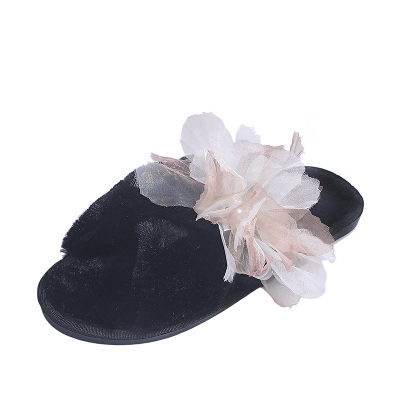 export plus size criss-cross fuzzy slippers women's open-toe cotton slippers indoor floor slippers large floral parent-child style fuzzy slippers