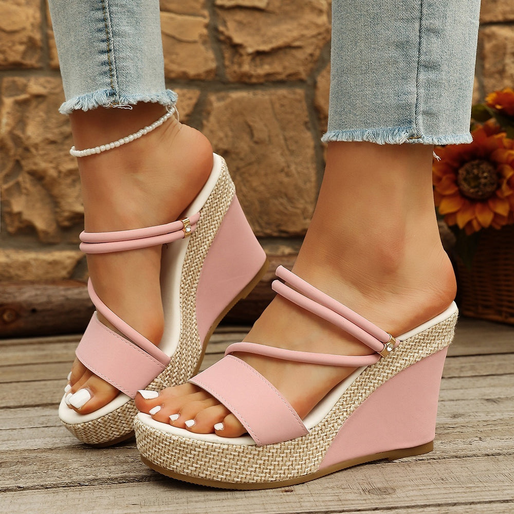 plus size cross-border elegance wedge shoes candy color suede elegance women's thick sole heels ankle strap breathable suede
