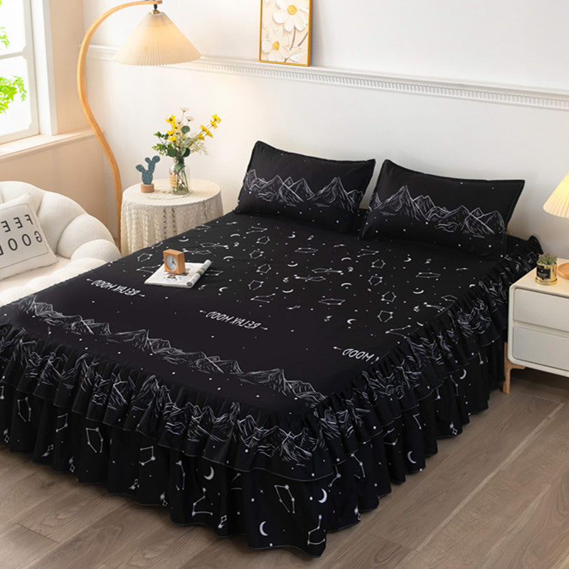 New arrival washed silk tencel ice silk embroider single bed skirt bedspread pure color machine washable 2m double bed sheets