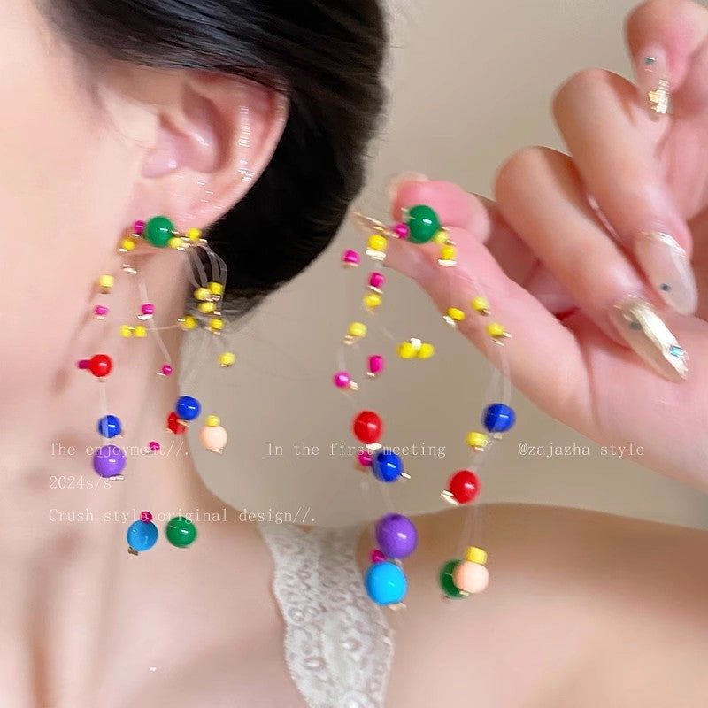 Dopamine candy color beaded tassel fashion vacation earrings - unique, chic, versatile earrings wholesale