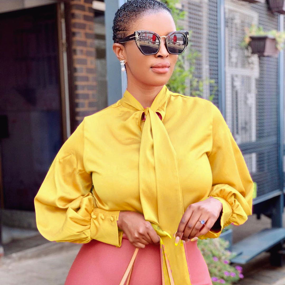 Ready-to-ship   us/eu  autumn new long sleeve solid color tie-up african top us/eu shirt