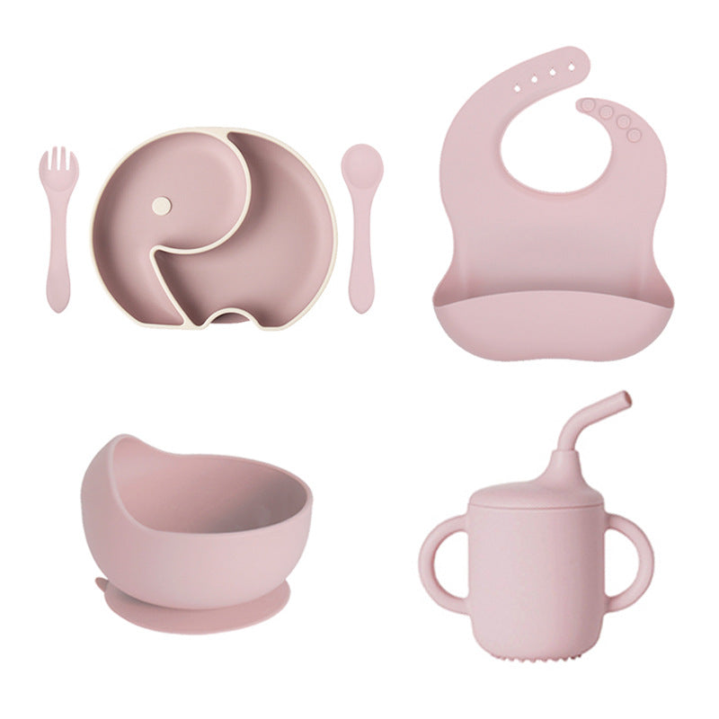 Cross-border baby silicone grid plate two-color plate with lid children's gift silicon feeding tableware set