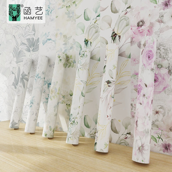 Small fresh flower leaf wallpaper PVC living room bedroom ins sticker plant flower wall decoration wall sticker self sticker