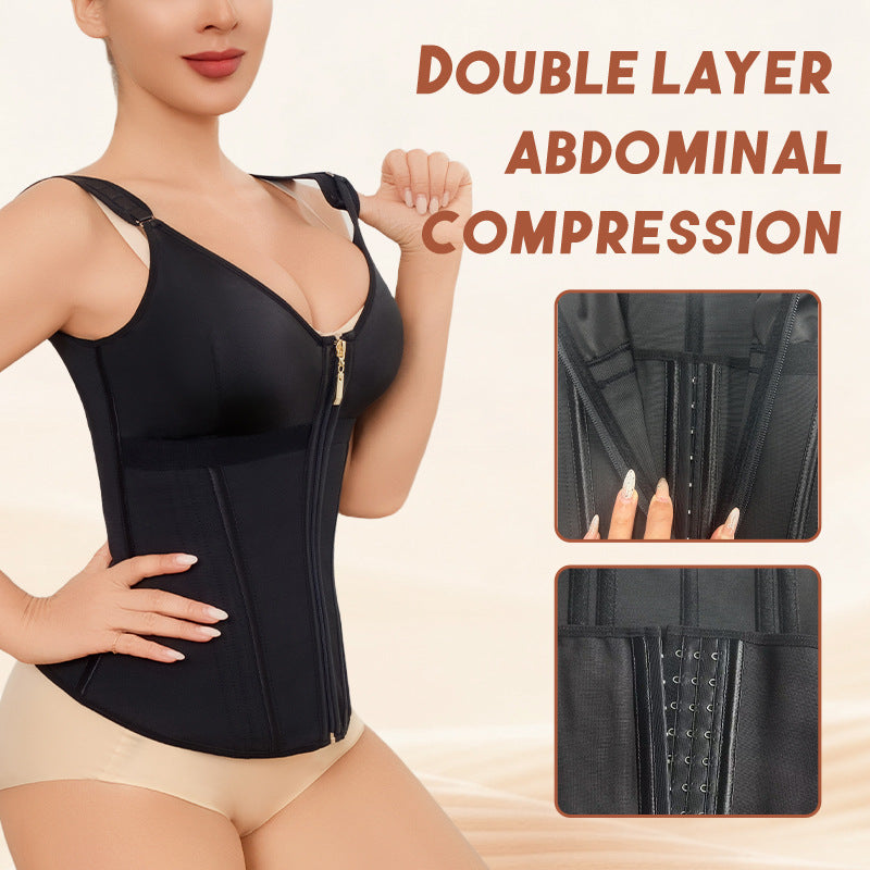 popular mesh vest shapewear zipper double-layer tummy control corset breathable tight shapewear tops wholesale