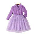Girls' dress for toddlers and young children, collared button-down mesh long-sleeve dress