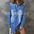Amazon  fashion cross-border dress women's spring & fall  new single-breasted long-sleeved denim shirt