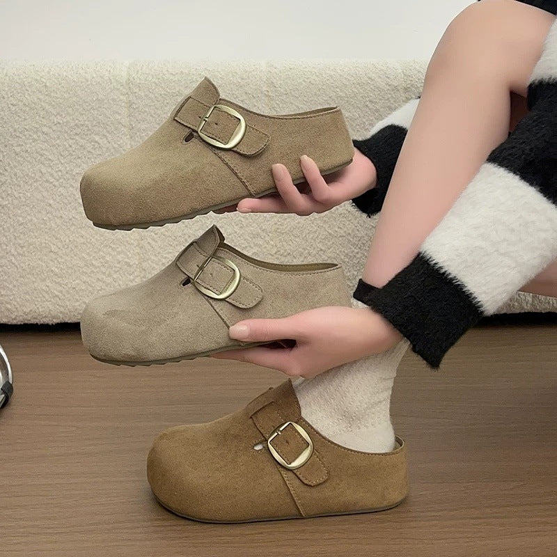 Casual style hidden heel toe cap slippers for women outwear2026springnew arrival one-leg belt buckle thick sole birkenstock shoes